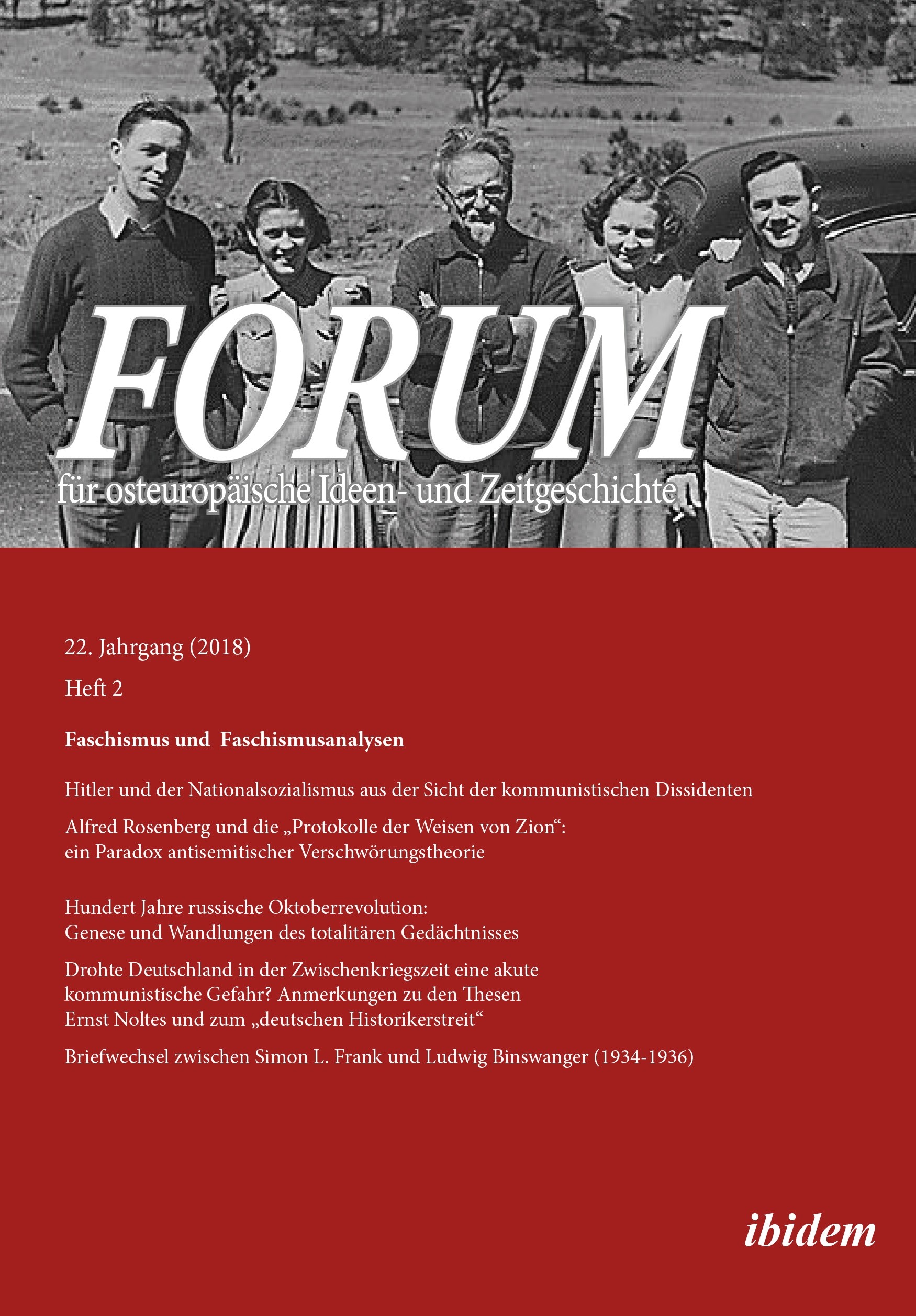 Cover: Faschismus und Faschismusanalysen, in: FORUM für osteuropäische Ideen- und Zeitgeschichte Jg. 22 (2018) Heft 2, Hannover: ibidem-Verlag 2018.