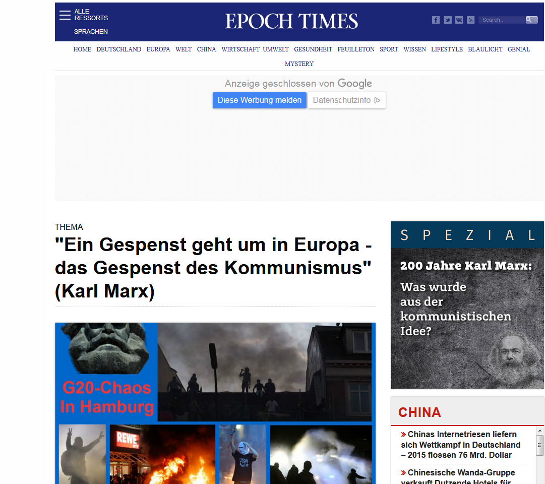 200 Jahre Karl Marx: Was wurde aus der kommunistischen Idee, Onlinedossier der Epoch Times Deutschland, Screenshot auf http://www.epochtimes.de/themen/kommunistische-idee-heute-und-gestern
